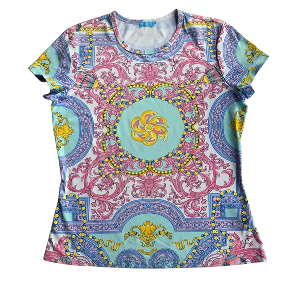 J. McLaughlin Carly Print Top Cap Sleeve Crewneck Tee - Picture 1 of 5